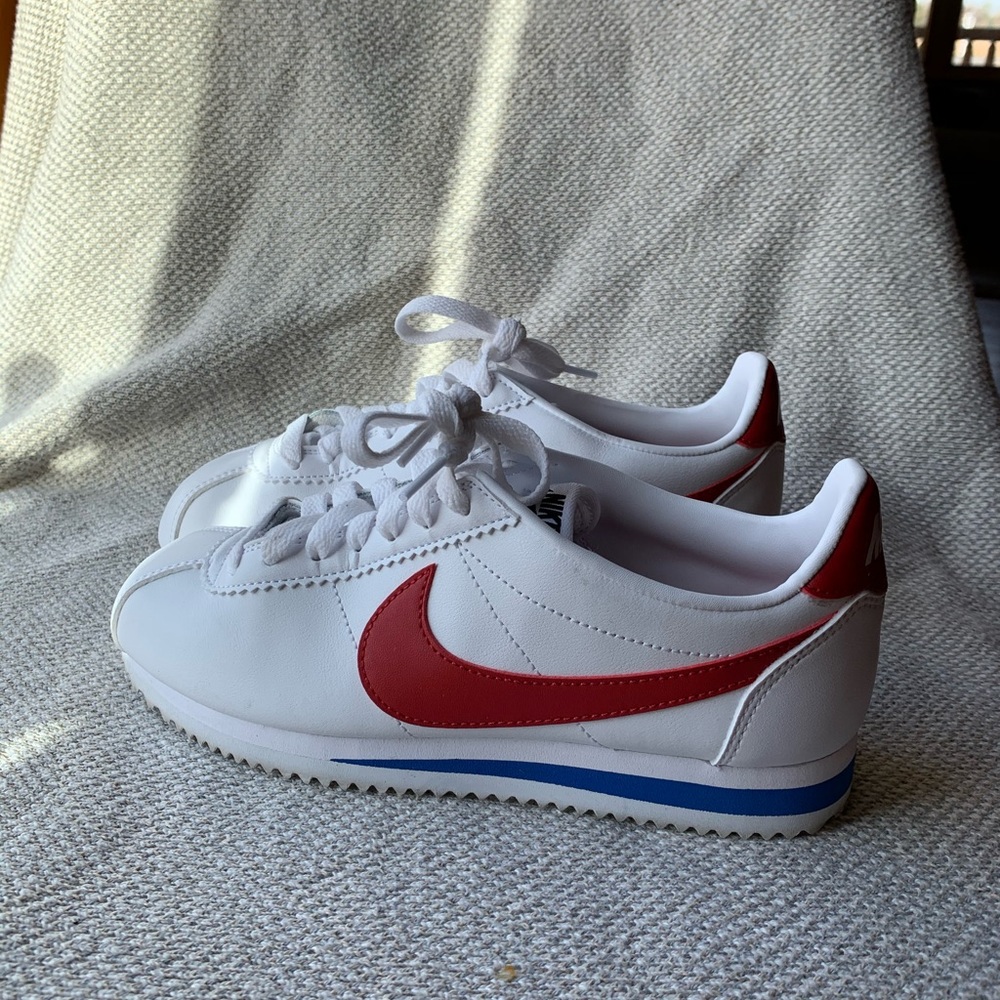 Red white and blue Nike Cortez